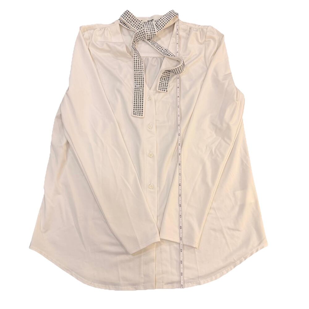 Venus Women's Top Shirt with bow - Size M - Made in USA - White - Picture 5 of 13